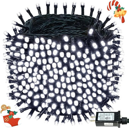 BHCLIGHT Extra-Long 165FT 500LED Christmas String Lights Outdoor/Indoor, Timer & Memory & 13 Modes, Cool White String Lights Waterproof Green Wire Tree Lights for Xmas Holiday Party