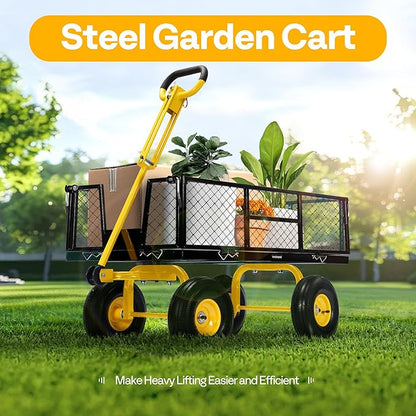 VIVOHOME Garden Cart Steel Heavy Duty 900 LBS Yard and Garden Wagon with 10 inch Tire and Handle Attach to ATV or Tractor Black