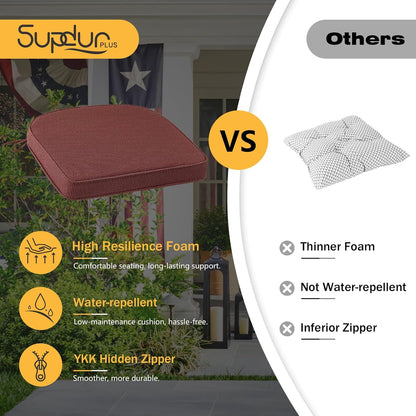 Outdoor Round Corner Seat Cushion, 17"x16"x2", Set of 4, Non Slip Seat Cushion Pads with Removable Cover for Patio Furniture, Garden Yard Lawn, Tan Dotted Red Base