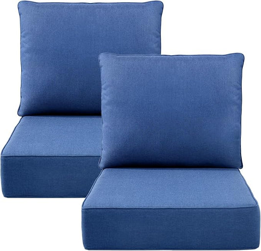 Luxury 6" Outdoor Cushions for Patio Furniture, 24x24x6" Thick Seat Cushion Set of 2, Fade Resistant Couch Chair Replacement Cushions High Density Deep Wicker Chair Cushion w/ Removable Cover, Blue