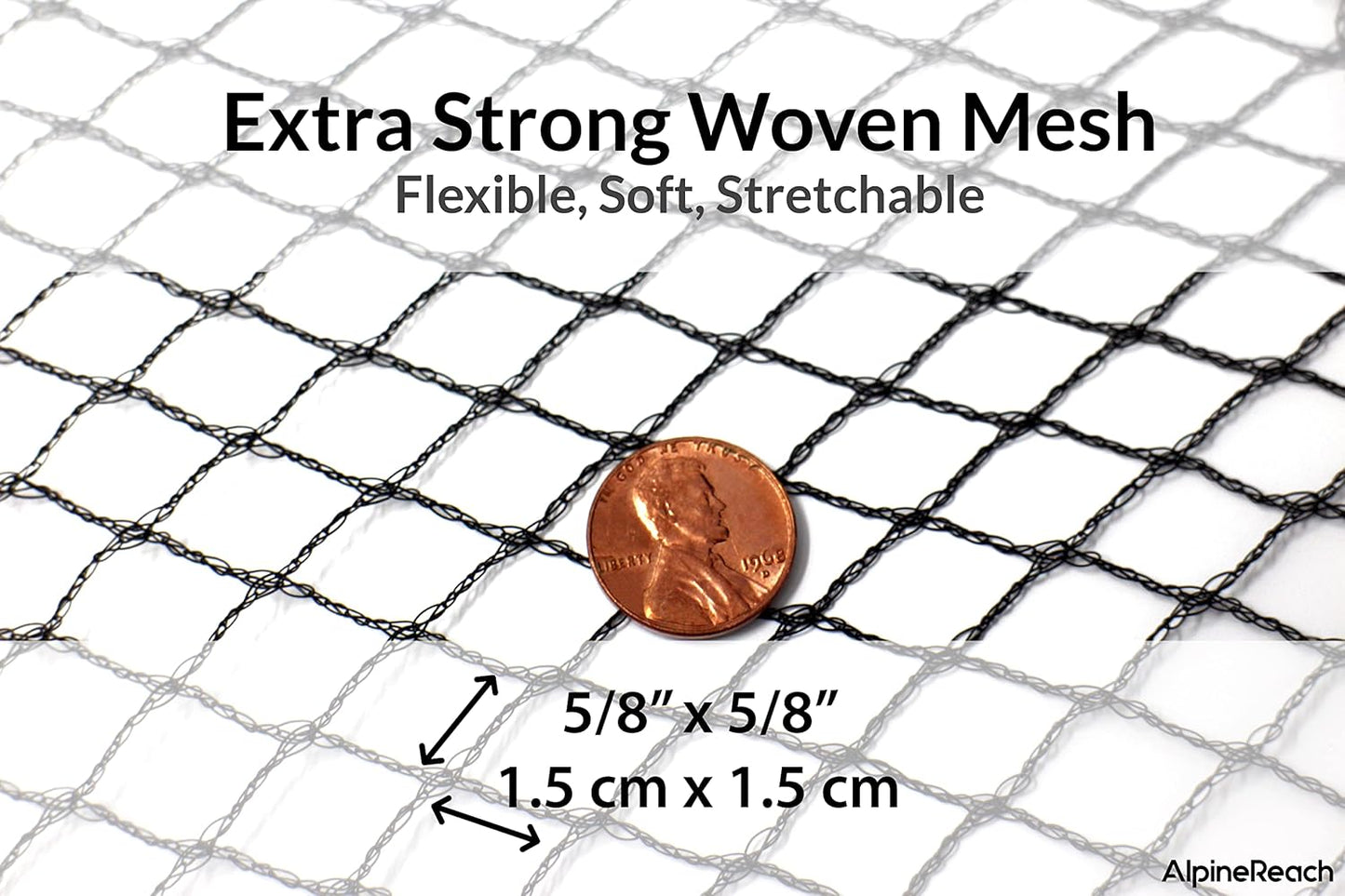 AlpineReach Garden Netting 15 x 50 ft Heavy Duty Bird Net, Deer, Plant Protection Extra Strong Woven Mesh, Reusable Kit with Zip Ties, Animal Fencing for Fruits Trees, Green