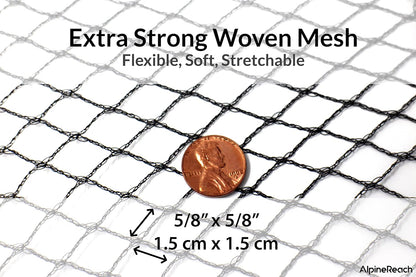 AlpineReach Garden Netting 15 x 50 ft Heavy Duty Bird Net, Deer, Plant Protection Extra Strong Woven Mesh, Reusable Kit with Zip Ties, Animal Fencing for Fruits Trees, Black