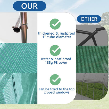 9.8*6.5*6.5FT Heavy Duty Greenhouse for Outdoors, Large Walk-in Green House with High Tunnel PE Cover & Irrigation Garden Sprinkler System for Winter, Green