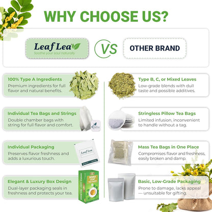 LeafLea 80 Senna Leaf Tea Bags – Natural Herbal Laxative Tea, Supports Gentle Constipation Relief & Healthy Digestion, Caffeine-Free, Sugar-Free, No Gluten, Non-GMO, Vegan, Individually Wrapped