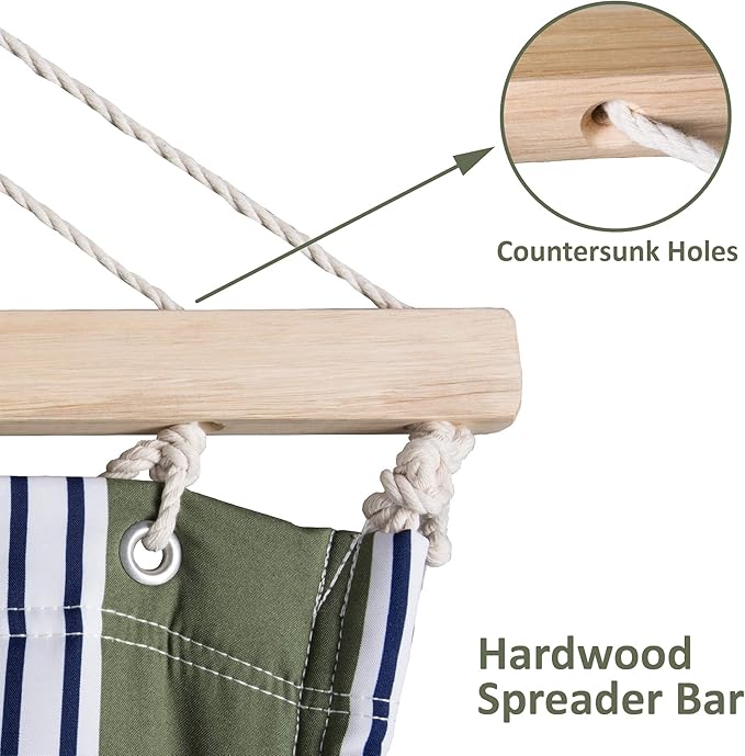 SUNCREAT Double Hammock, Extra Large Quilted Fabric Swing with Hardwood Spreader Bars & Detachable Pillow, Heavy Duty, Perfect for Indoor/Outdoor Patio, Deck, Yard, Blue&Aqua