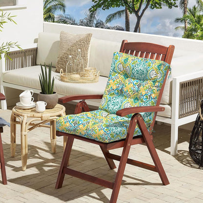 LVTXIII Outdoor Tufted Low Back Cushions, Solid Fluffy Seat and Back Chair Cushion with Ties, Patio Replacement Rocking Chair Cushion for Outdoor Furniture Use, 21 W x 21D, 2 Pack, Damask Green