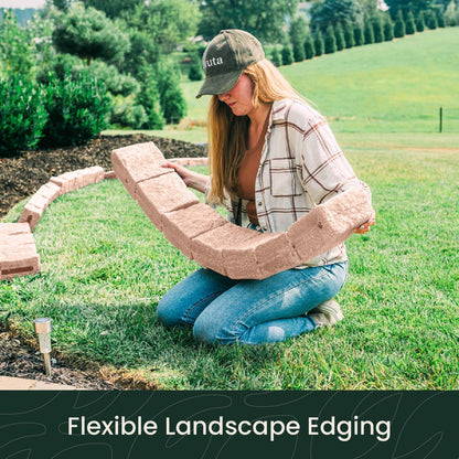 Beuta Landscape Edging | Garden Edging Border | Faux Stone Blocks for Lawn Edging, Flower Beds & Yard Edging – 10 Pack | Each Section Has 6 Blocks 48" L x 4" W x 6.5" H | 20 Spikes | Sandstone