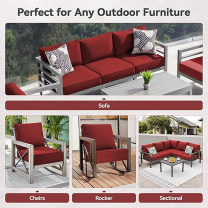 Luxury 6" Outdoor Cushions for Patio Furniture, 24x24x6" Thick Seat Cushion Set of 10, Fade Resistant Couch Chair Replacement Cushions High Density Deep Wicker Chair Cushion w/ Removable Cover, Red