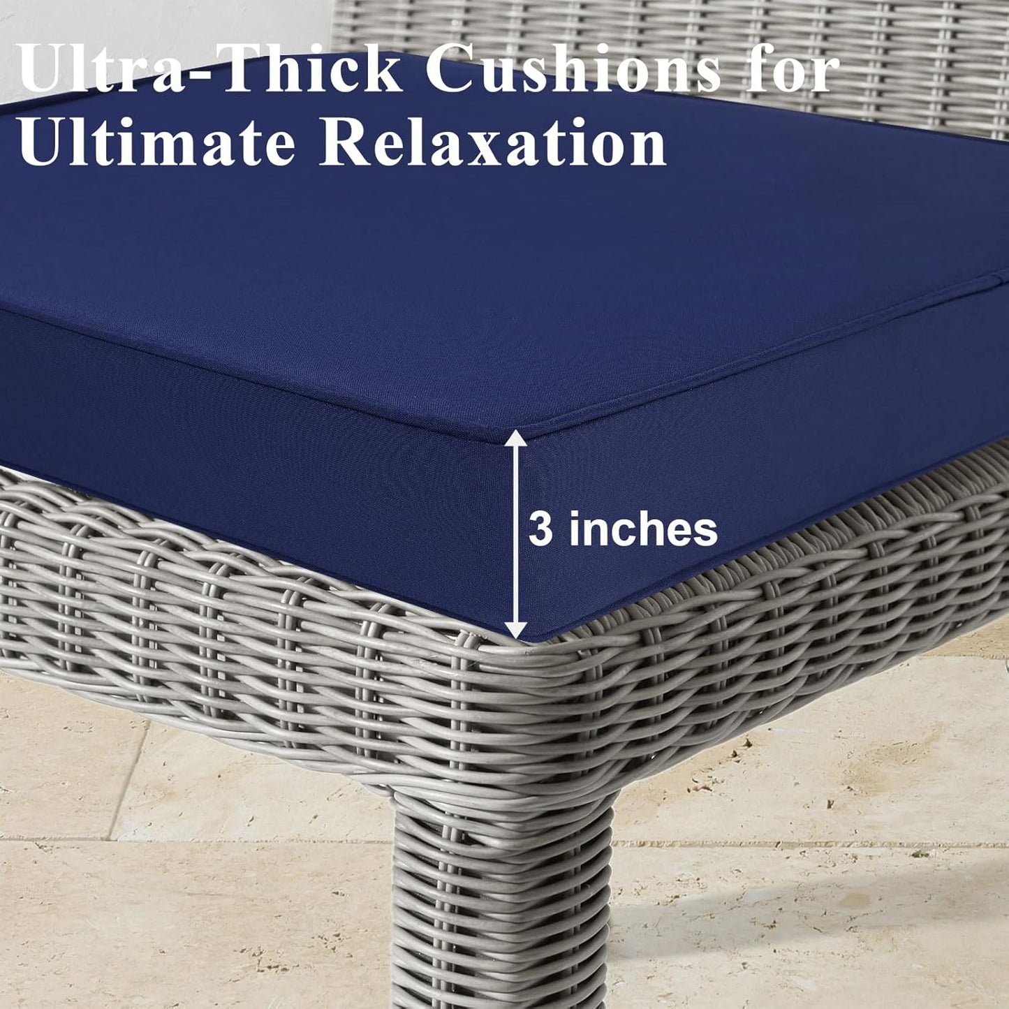 Outdoor Chair Cushions Set of 2 for Patio Furniture 18.5x16x3 Inch Waterproof Patio Chair Cushion 3 Year Color Fastness Rectangle Elastic Foam Garden Couch Pads with Ties and Handle,Blue