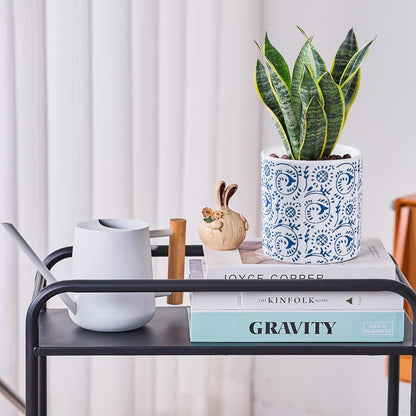 Ceramic Plant Pot for Indoor Plants, 6 Inch Blue & White Floral Porcelain Ceramic Decorative Flower Pot with Drainage Holes, Modern Planter for Home & Office Decor