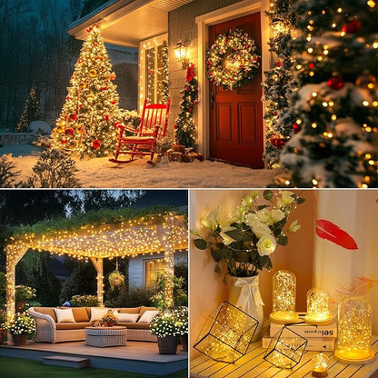 Brightever Outdoor Solar String Lights Waterproof, 1-Pack 40FT 100LED Solar Fairy Lights for Outside with 8 Lighting Modes, Solar Twinkle Lights for Patio Yard Garden Party Decorations (Warm White)