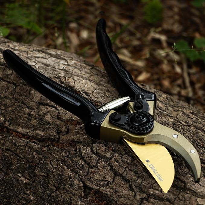 RESTMO 8.6" Professional Pruning Shears, Premium Titanium SKS5 Steel Blade for Long-Lasting Sharpness, Forged Aluminum Handles for Durability, Bypass Pruners for Gardening, Clippers & Scissor Tool