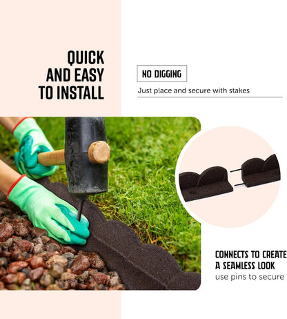 Playsafer L Shaped Flexible Rubber Scalloped Edger for Lawns Landscaping and Playground | Easy No Dig Installation| 4' Long (1, Brown)