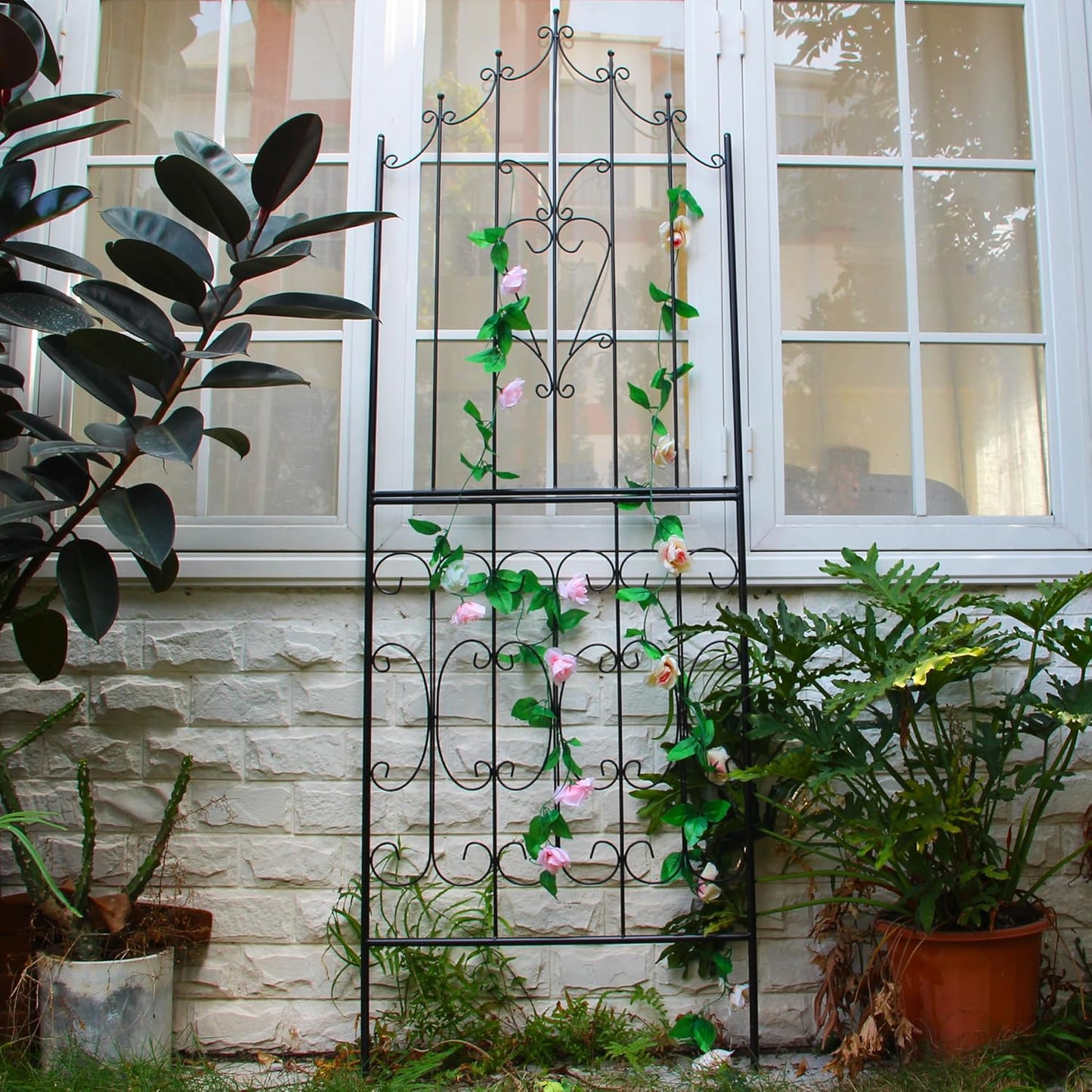 SCENDOR Metal Trellis 86.6" H x 29.5" W Powder-Coated Black Attractive Plant Support Garden Trellis Stylish Garden Addition Lattice Outdoor Yard Décor Roses Vine Ivy Clematis Trellises Black