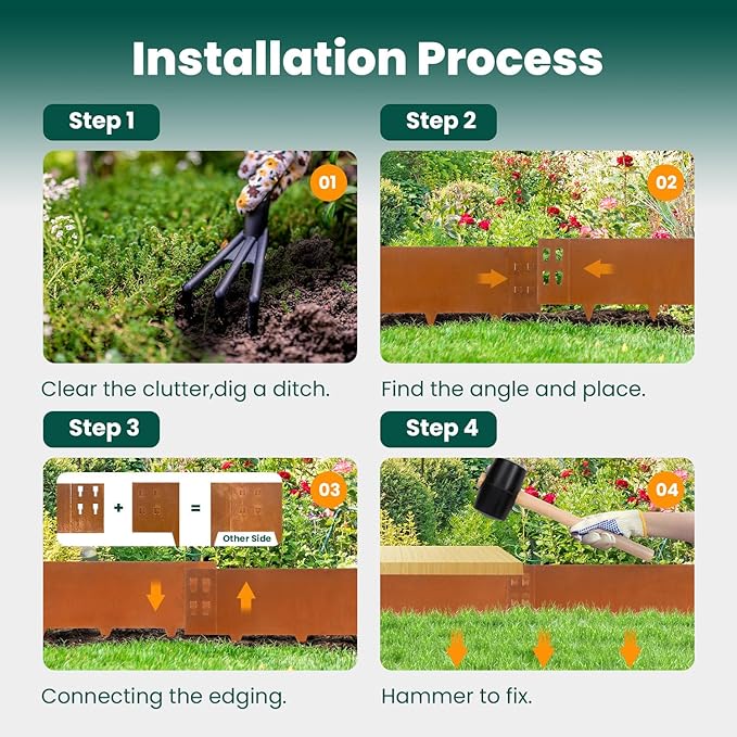 Corten Steel Landscape Edging Metal Garden Edging 40 Inch Strips Landscaping Steel 10 Inch Depth Garden Border Rusted Edge Flower Bed for Lawn Yard Outdoor Plant 6 pcs by GZGNEEVL