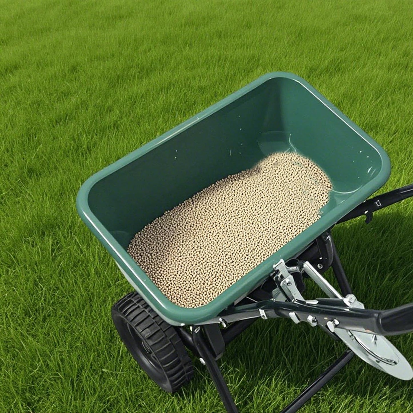 60LB Walk-Behind Broadcast Spreader for Seed,Fertilizer,Salt,Ice Melt, Fertilizer Spreader with Adjustable Drop Rate, Seed Spreaders for Lawns