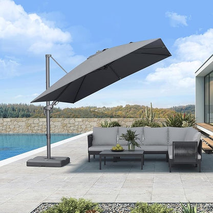 PURPLE LEAF 10' X 10' Left-right Tilting Outdoor Patio Umbrella Swivel Offset Cantilever Heavy Duty Rectangle Aluminum Umbrella with UV Resistant for Deck Pool Patio Backyard, Graphite Grey