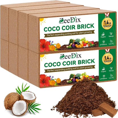 ZeeDix 8 Pack Coco Coir Brick (11.2lbs), 100% Organic Coconut Coir for Garden Soil & Potting Mix, Low EC and pH Balance, Compressed Coconut Husk Fiber for Seed Starter Soil for Indoor Outdoor Plants