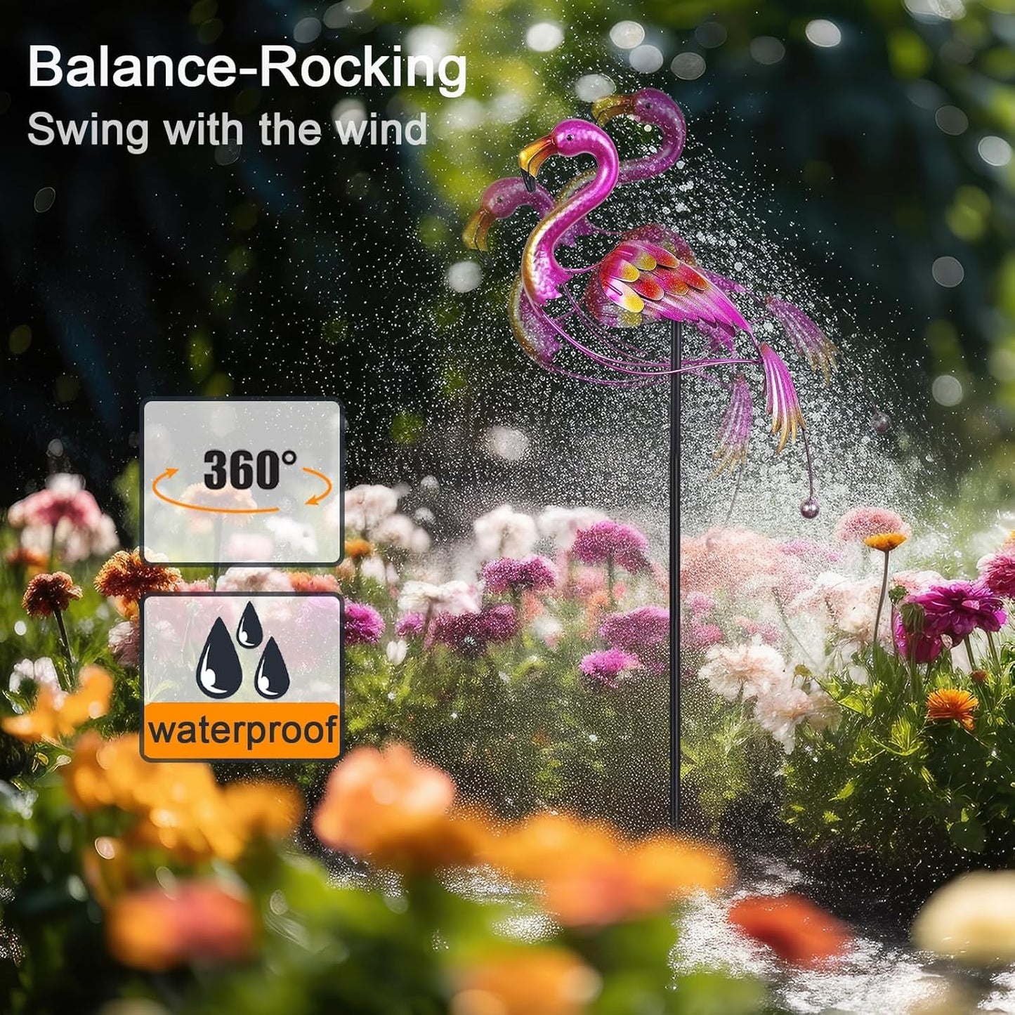 hogardeck Garden Decor for Outside, 47" Metal Flamingos Decorative Garden Stakes Balancing Rocker for Yard Art, Outdoor Heavy-Duty Wind Sculpture Shaking Ornament for Lawn Patio Porch Decorations