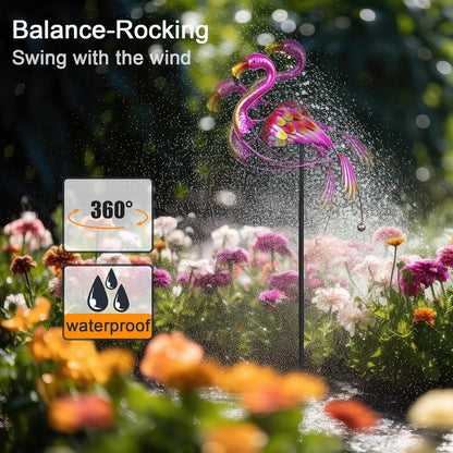 hogardeck Garden Decor for Outside, 47" Metal Flamingos Decorative Garden Stakes Balancing Rocker for Yard Art, Outdoor Heavy-Duty Wind Sculpture Shaking Ornament for Lawn Patio Porch Decorations