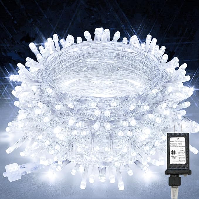 suddus 66ft 200 LED White String Lights with Timer, 12 Modes Christmas Fairy Lights Plug in, Connectable Indoor/Outdoor White Twinkle Lights for Xmas Tree, Bedroom, Garden, Wedding, Party Decorations