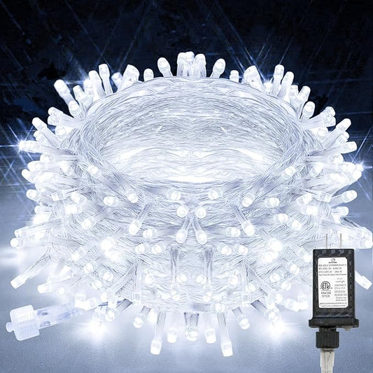 suddus 66ft 200 LED White String Lights with Timer, 12 Modes Christmas Fairy Lights Plug in, Connectable Indoor/Outdoor White Twinkle Lights for Xmas Tree, Bedroom, Garden, Wedding, Party Decorations