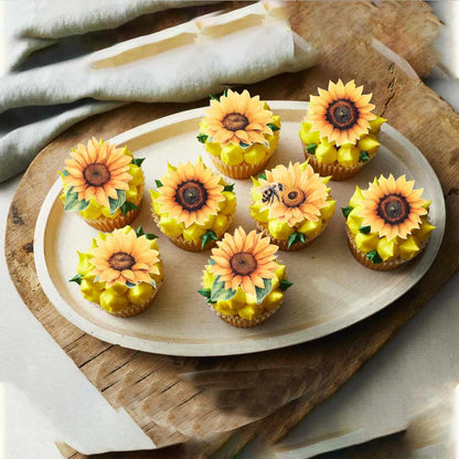 60 PCS Edible Sunflower Cupcake Toppers Wafer Paper Sunflower Cupcake Picks Edible Flower Party Decorations for Baby Shower Sunflowers Birthday Party Cake Toppers Food Decorations Supplies