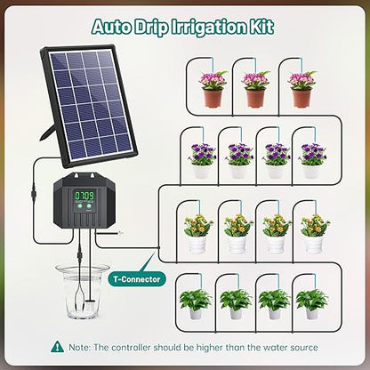 Biling 4W Solar Irrigation System for Garden, Digital Programmable Smart Watering with 2200mAh Battery, Solar Drip Irrigation System for 15 Potted Plants Outdoor Indoor Garden