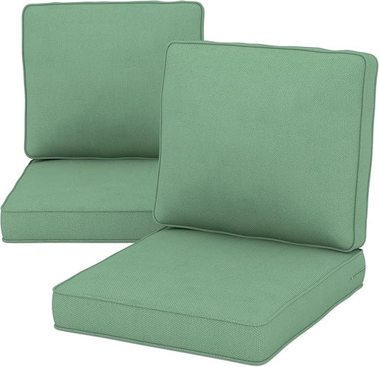 Outdoor Chair Cushions 23" x 24" x 4", Patio Deep Seat Replacement Cushions Set with Zippered Removable Cover, Weather-Resistant Olefin Fabric for Garden Chair Sofa Couch, Set of 2, Green
