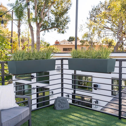 15 INCH Metal Railing Planter Boxes - Hanging Planter for Outdoor Balcony Fence, Durable All-Weather Use with Adjustable Brackets, Modern Décor for Flowers, Succulents, Hanging Plants, Grey