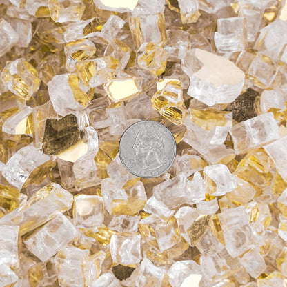 Mr. Fireglass 10 Pounds Fire Glass - 1/2 Inch High Luster Reflective Tempered Glass Rocks for Fireplace Fire Pit Table and Landscaping, Gold