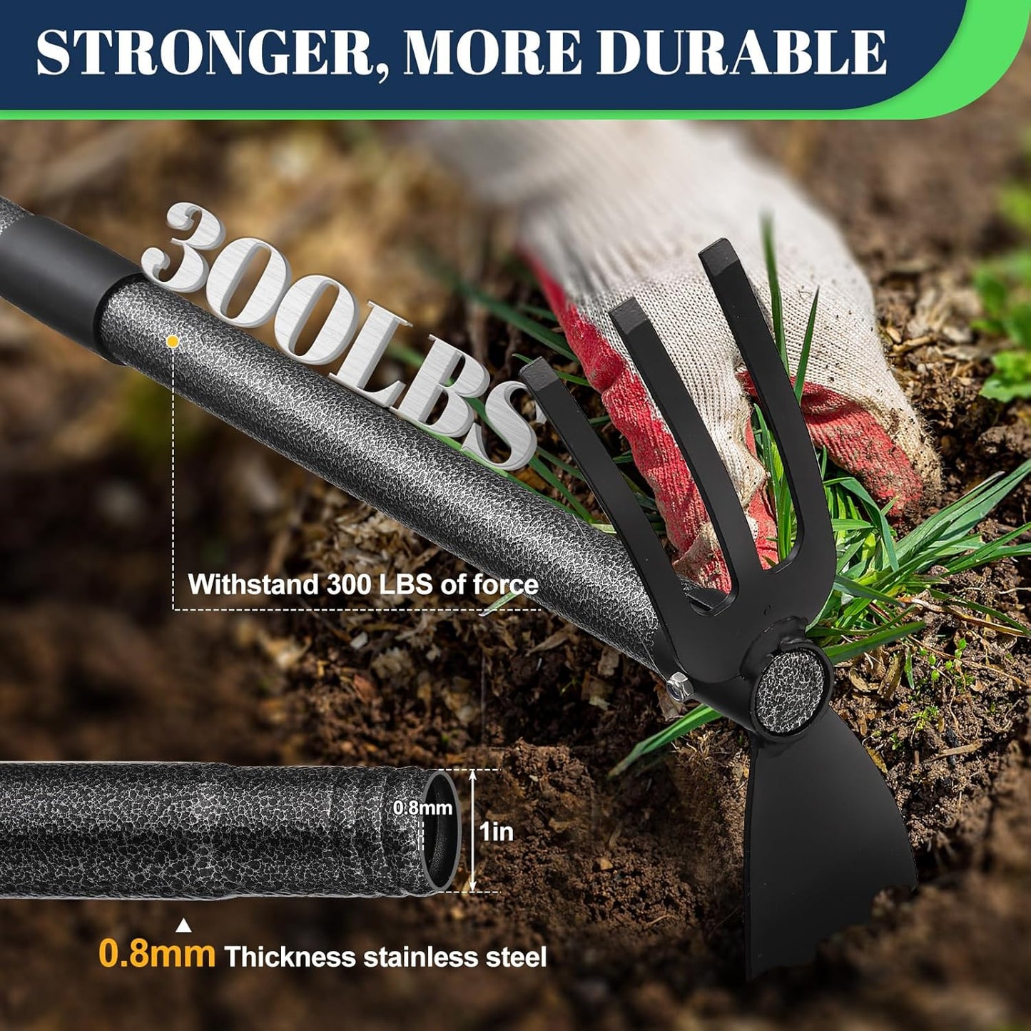 Multi-Purpose Garden Hoe Tool – Heavy Duty Adjustable (16"-30") with Ergonomic Handle, Anti-Rust Coated Steel, for Weeding, Digging, Cultivating – Lawn, Farm, Outdoor Use