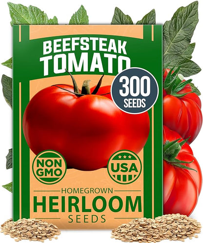 HOME GROWN Beefsteak Tomato Seed Pack - 300 Heirloom Tomato Seeds for Planting Outdoors – High-Yield Non-GMO Vegetable Seeds for Growing Large, Meaty Tomatoes for Summer Dishes (Solanum lycopersicum)