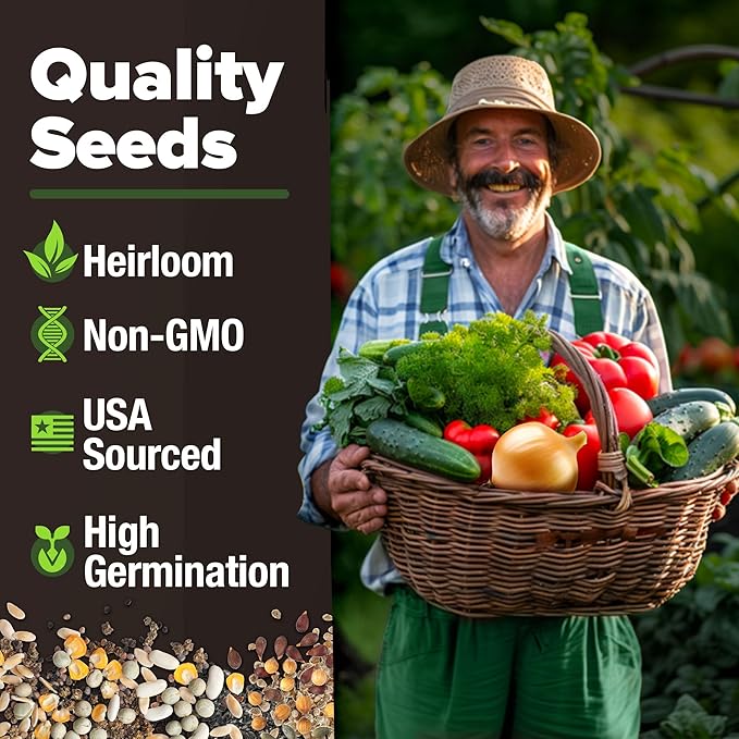 HOME GROWN Heirloom Vegetable Seeds - 15 Varieties, 7,000+ Non GMO Seeds for Planting, Complete Vegetable Garden Kit for Indoor & Outdoor Growing, Survival Seed Vault for Preppers
