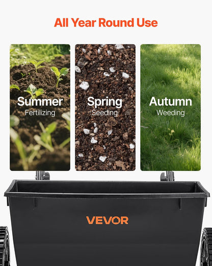 VEVOR Lawn Drop Spreader, 50LBS Capacity, Walk-Behind Push Spreader, 18 in Spreading Width, 8 in All Terrain Pneumatic Tires, Lawn Spreaders with Hopper Grate, for Seed, Fertilizer
