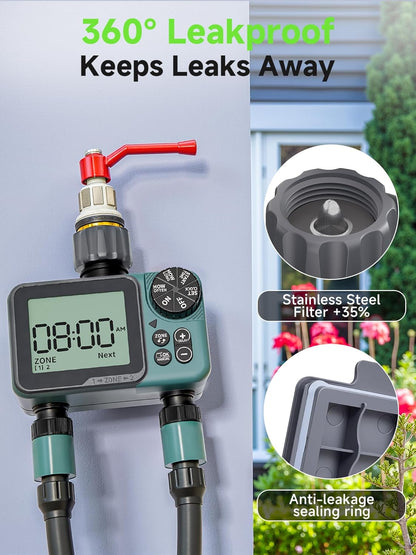 Sprinkler Timer 2 Zone, Programmable Water Timer for Garden Hose with Rain Delay, Manual and Automatic Irrigation Controller System, Waterproof Water Hose Timers for Yard, Lawn, Pool
