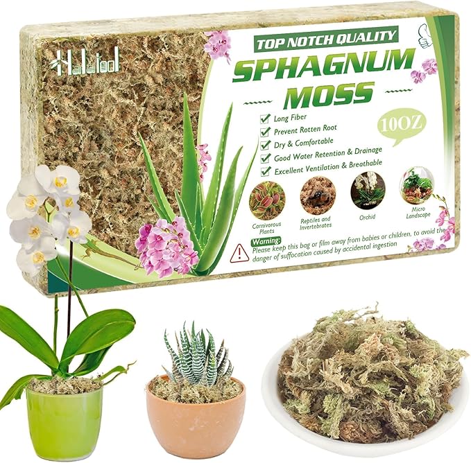 Halatool 10OZ Orchid Moss Sphagnum for repotting, 14QT Dried Sphagnum Moss for Plants Indoor, Maintain Air Humidity and Improve Soil Acidity, Natural Media for Orchid Plant Growth