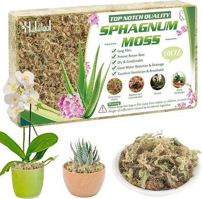 Halatool 10OZ Orchid Moss Sphagnum for repotting, 14QT Dried Sphagnum Moss for Plants Indoor, Maintain Air Humidity and Improve Soil Acidity, Natural Media for Orchid Plant Growth