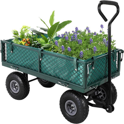 Heavy Duty Steel Garden Cart Folding Utility Wagon with Removable Cart Liner, 500 Lbs Capacity