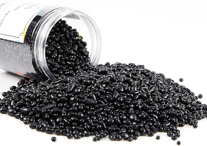 TWINKLING High Luster Round Fire Glass Stones,Glass Marbles Pebbles,Glass Beads Gems for Fire Pit Vase Fillers Crafts Aquarium Garden Decoration,3-6mm,1-Pound Jar (Black)