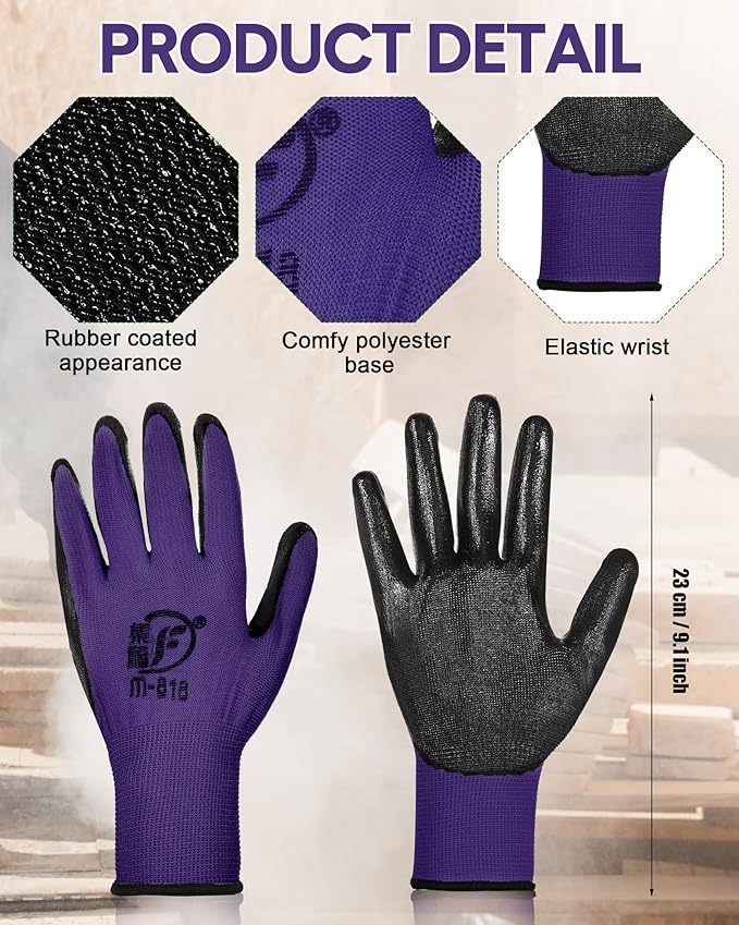 Nuogo 24 Pairs Gardening Gloves for Men Women Rubber Coated Landscaping Work Gloves Safety Work Construction