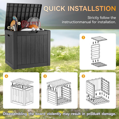 KAMABOKO Deck Box, 32 Gallon Resin Indoor and Outdoor Storage Boxes Waterproof for Garden Tools, Pool Accessories Storage Bench, Patio Furniture and Cushions with Lockable Lid, Black