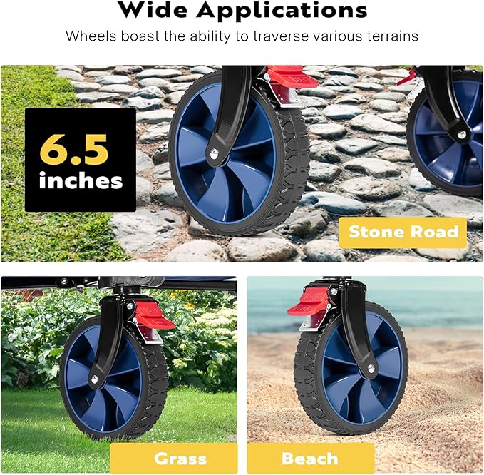 VIVOHOME 200L Collapsible Wagon 300lbs Heavy Duty Folding Utility Garden Cart Foldable Beach Wagons Large Capacity for Camping Picnic - Blue