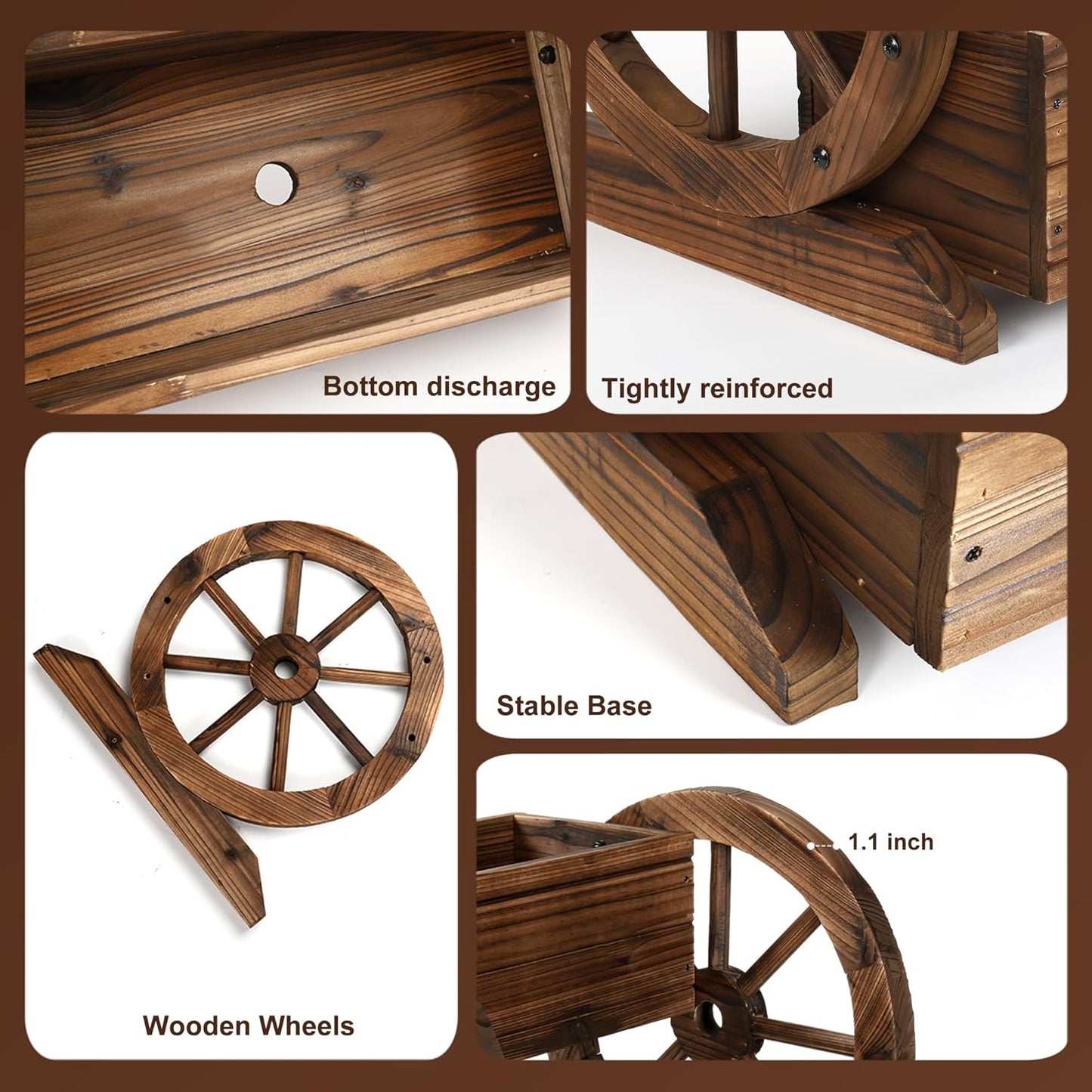 Wooden Wagon Planter Box, Garden Planter with Wheels,Decorative Planter for Flowers Herbs Vegetables for Indoor & Outdoor Décor, Flower Cart for Patio Garden Balcony