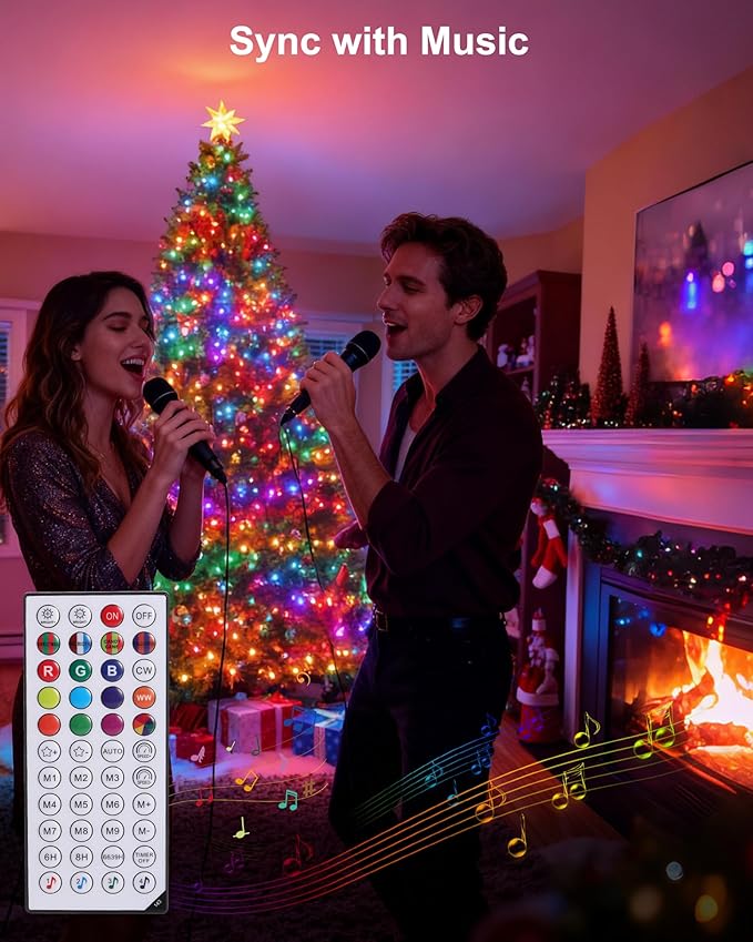 XEWEA Color Changing Christmas String Lights Outdoor, 200 LED 66 Ft Smart RGB Christmas Lights with Remote & App Controlled, Plug in Indoor Outdoor Halloween Xmas Wedding Party