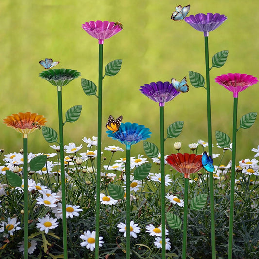 8 Pack Bee Watering Station, Bee Bath for Garden Metal Bee Water Feeder with Flower Design, Colorful Butterfly Bee Bath Bowl for Outdoor Garden Yard Decor