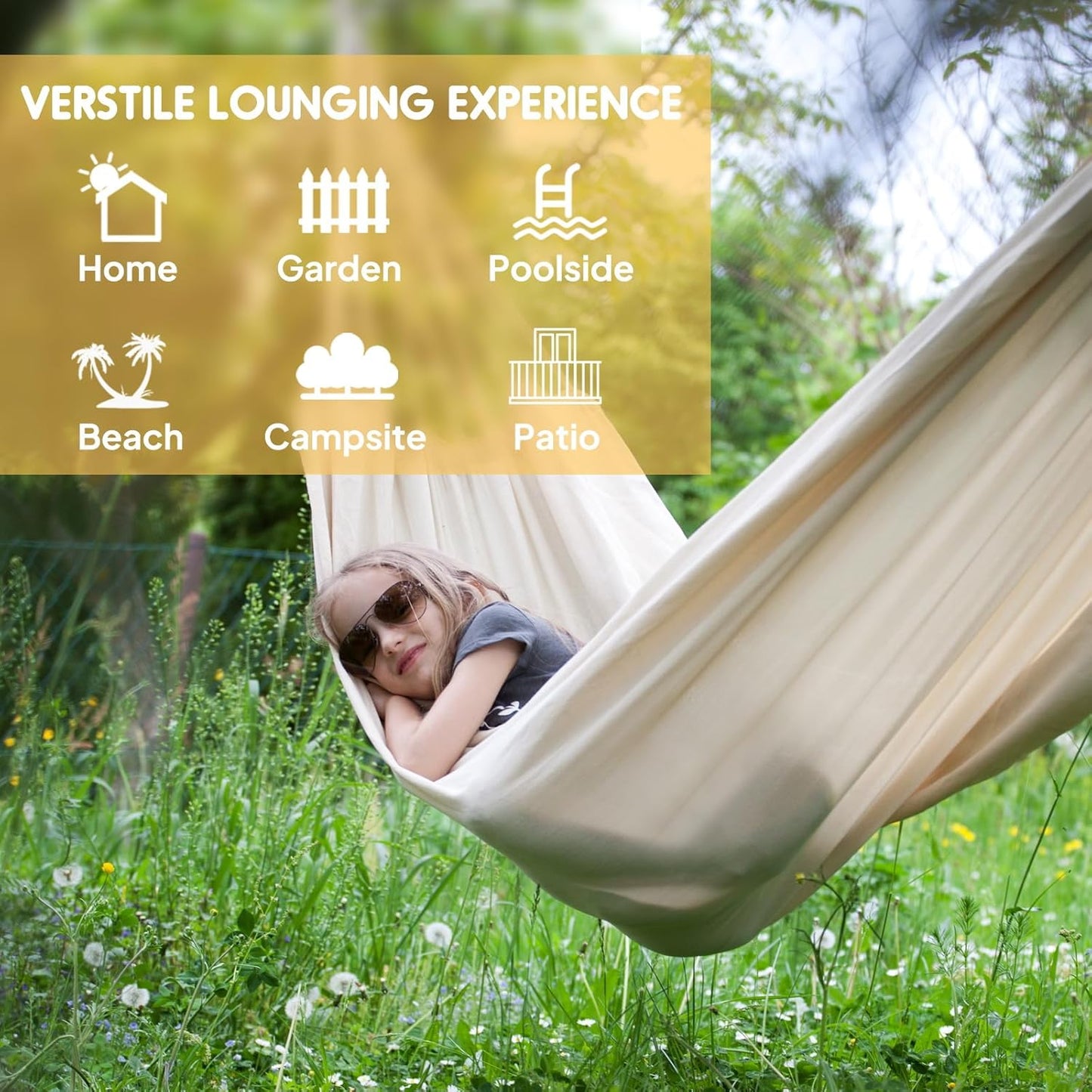 ANYOO Cotton Hammock Portable Camping Hammocks for Hanging Sturdy Garden Comfortable Fabric Hammock with Tree Straps Up to 660lbs with Travel Bag for Camping Outdoor/Indoor Patio Backyard