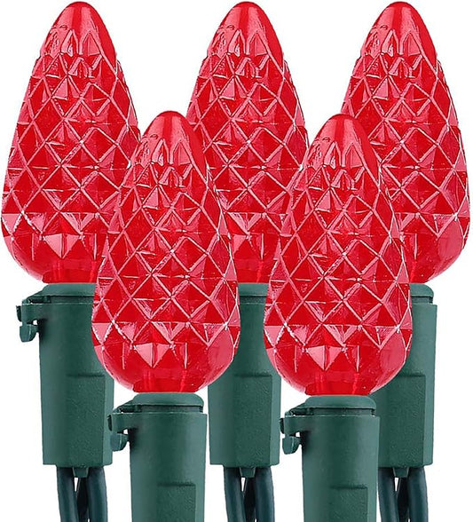 Brizled Upgraded Faceted C5 LED Red Christmas Lights, 100 LED 33ft Christmas tree Lights, 120V UL Certified Christmas Lights Set Connectable for Xmas Patio Party Roof Holiday Indoor Outdoor Decoration
