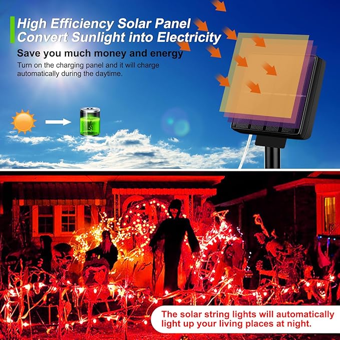 Brightever Outdoor Solar String Lights Waterproof, 2-Pack Total 80FT 200LED Solar Fairy Lights for Outside with 8 Lighting Modes, Solar Twinkle Lights for Yard, Christmas, Party (Red)