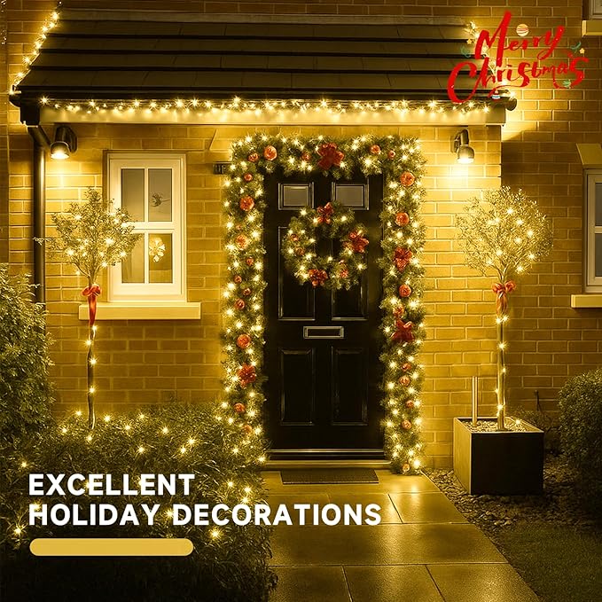 4 Pack 180FT Solar String Lights for Outside, Super Bright 320 LED Solar Christmas Light Outdoor Waterproof with 8 Modes, Green Wire Solar Twinkle Fairy Lights for Xmas Tree Party Yard (Warm White)